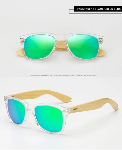 Bamboo Wood Arms Sunglasses Women Men Rimless Mirror Driving Glasses Long Keeper Green