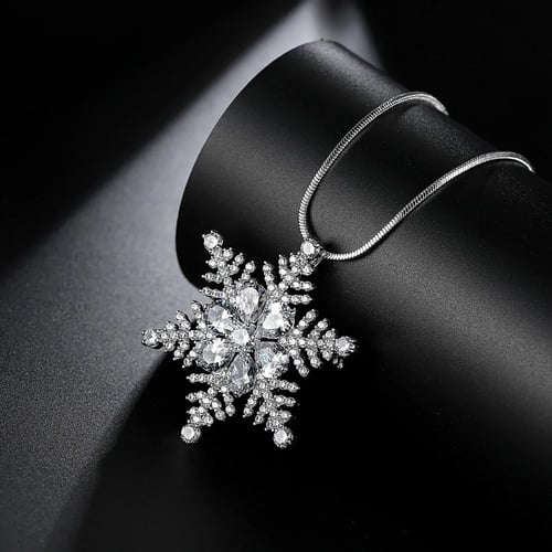 Fashion Women Crystal Rhinestone Snowflake Pendant Long Sweater Chain Necklace 