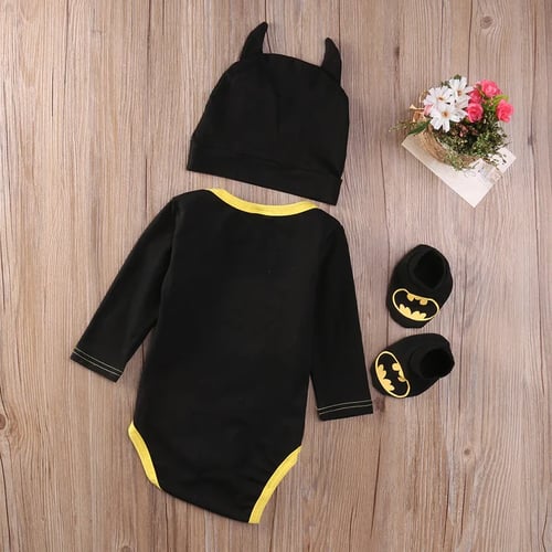 Hat Beanie Clothes Shoes Newborn Infant Baby Boys 3Pcs Outfits Batman Romper 
