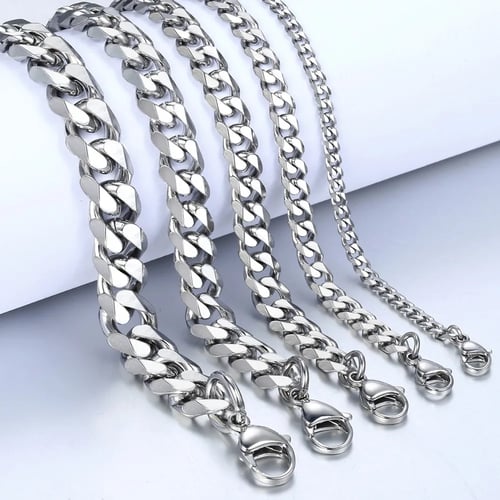 Stainless Steel Cuban Link Chain Handcuff Clasp Bracelets Bangle Men's Jewelry 