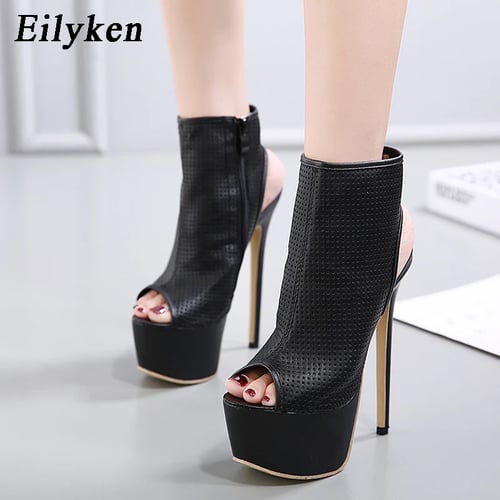 Fairly high Heel peep Toe Genuine Leather Square Heels Sandal Zip Heeled Shoes,Black,6