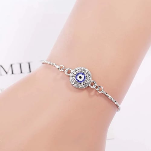 New Blue Evil Eye Crystal Rhinestone Bracelet Hand Chain Fashion Woman Lady Gift 