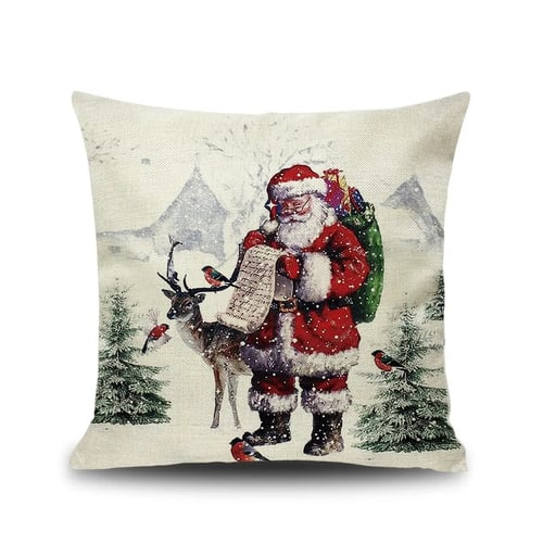 Christmas Square Cushion Pillow Case Cover Santa Waist Throw Home Sofa Bed Decor 