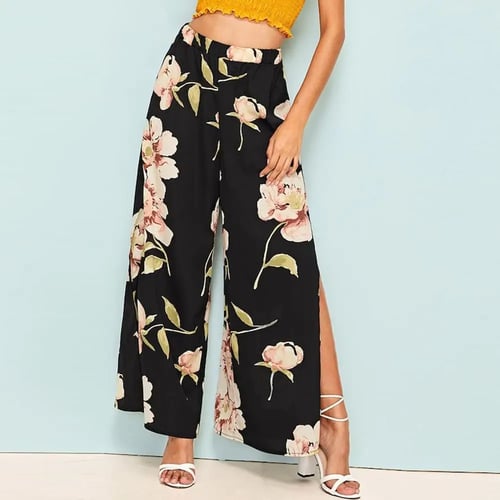 2019 Summer Chiffon High Waist Casual Wide Leg Trousers Dress Pants Beach Skirts 