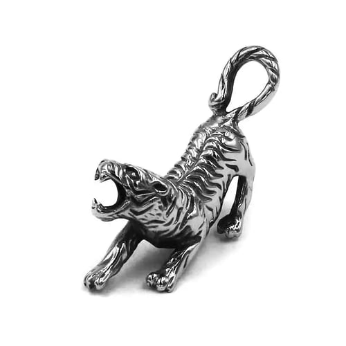Tiger Animal Pattern Bell Charm Necklace Pendant Stainless Steel Mens Jewelries