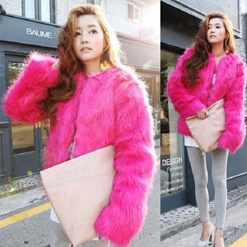 Faux Fox Fur Jacket Bolero Short, Hot Pink Faux Fur Coat Womens