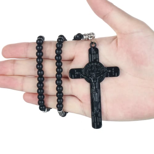 Retro Cross Necklace Medal Pendant Jewelry for Men Womens Long Leather Rope Necklace Beads Chain Gift
