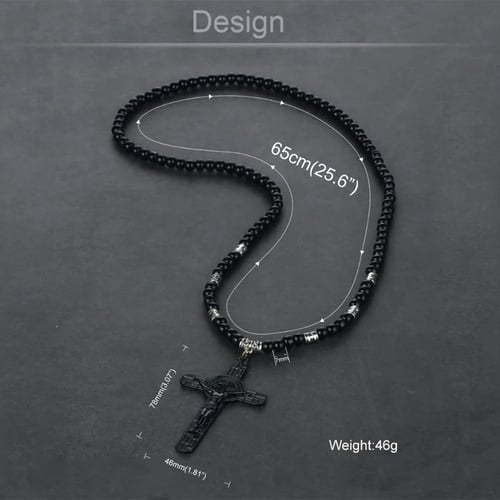 Retro Cross Necklace Medal Pendant Jewelry for Men Womens Long Leather Rope Necklace Beads Chain Gift