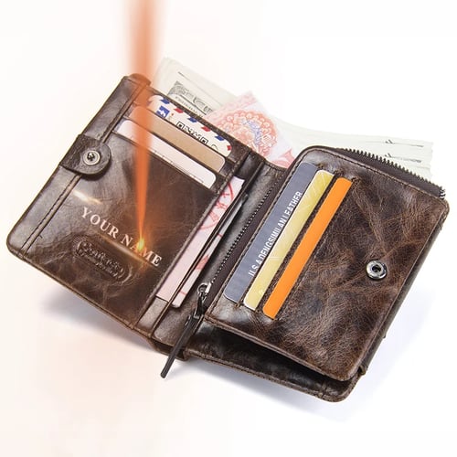 Men's Genuine Leather Wallet Coin Purse Card Case Mens Vintage Trifold Wallets 