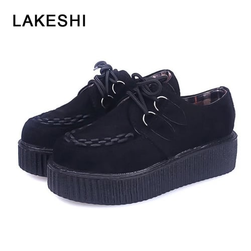 WOMENS LADIES FLAT CREEPER SNEAKER LACE UP PLATFORM SHOES 