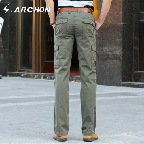 Mens Military Pockets Loose Cargo Casual Tactical Army Trousers Work Pants NEW 