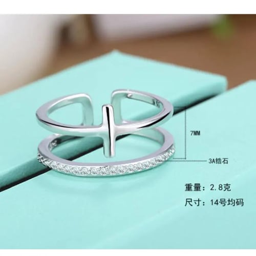 7 Womens 925 Sterling Silver CZ Double Cross Ring