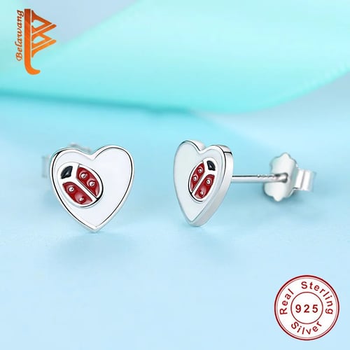 925 Sterling Silver Ladybug Red Kids Girls Cute Stud Earrings Jewellery Gift 