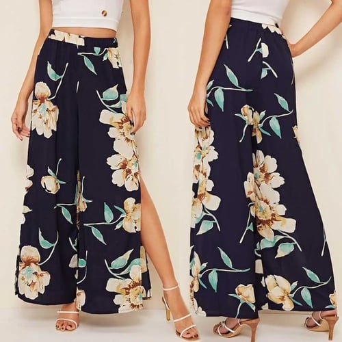2019 Summer Chiffon High Waist Casual Wide Leg Trousers Dress Pants Beach Skirts 