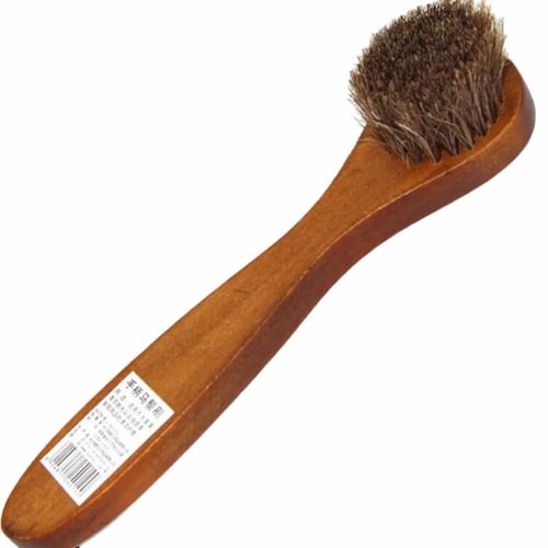 Boot Shoe Brush with 9" Professional Wood Handle and DARK Horse Hair Bristles 