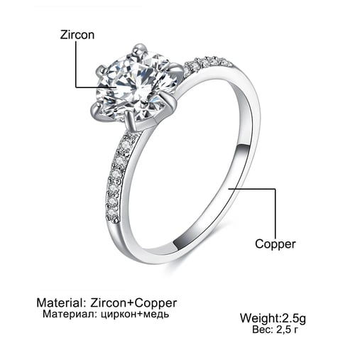 Classic Engagement Ring 6 Claws White Cubic Zircon Female Women Wedding Band Rings Jewelry,6,Silver 