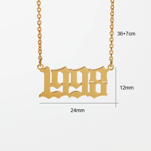 Birth Year Necklace Gold Old English Number Necklaces Year 1991 