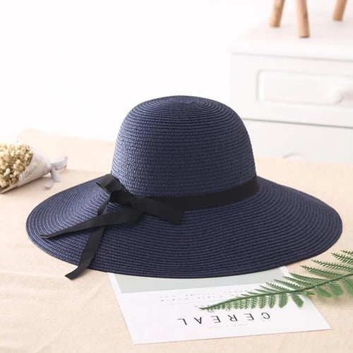 Summer Straw hat Women Big Wide Brim Sun hat Foldable Sun Block UV Protection Panama hat 