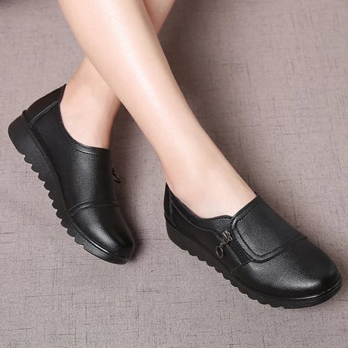 35-41 Women Slip On Comfort Moccasins Casual Loafer Shoes Round Toe Wedge Heel B