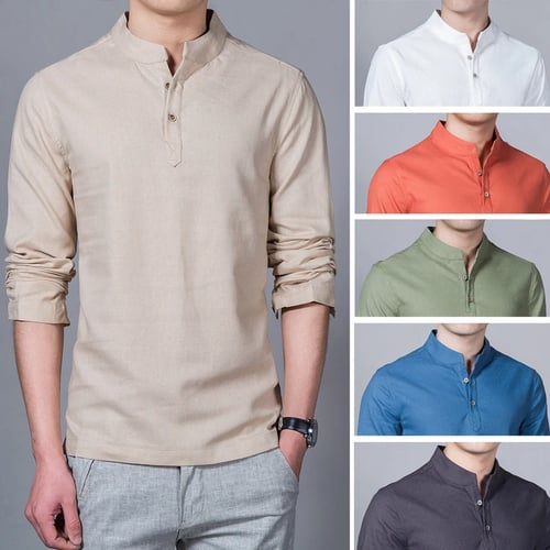 Coolred-Men Long Sleeve Lapel Casual Simple Relaxed-Fit Pure Color Shirts 