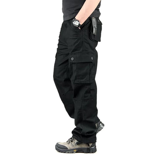 Mens cotton long straight pocket army loose cargo overalls pants trousers 30-44 