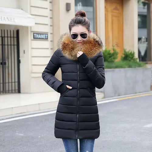 2018 Women's Big Real Fox Fur Collar Hooded Cotton Coat Warm Short Jacket Parka 