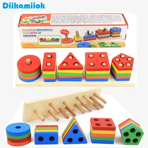 Wooden Column Building Blocks Educational Toy Kids Montessori Toys Puzzle Kit 