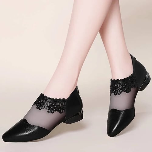 2019 Spring New Pointed Single Shoes with Thick with Womens Shoes Black Flat Mother Shoes Low Heel Womens Shoes Color : Brown, Size : 38