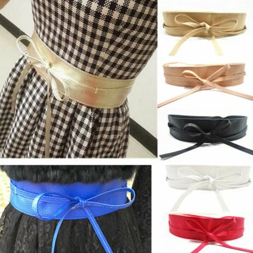 Women Lady Stretch Buckle Waist Belt Bow Wide Leather Elastic Corset Waistband