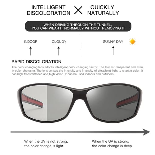 Men's Outdoor Glasses Photochromic Sunglasses Polarized Color Change Lens UV 