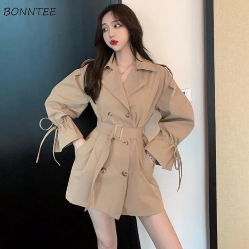 Trench Coat Women Ulzzang Khaki Chic, A Line Trench Coat With Hood
