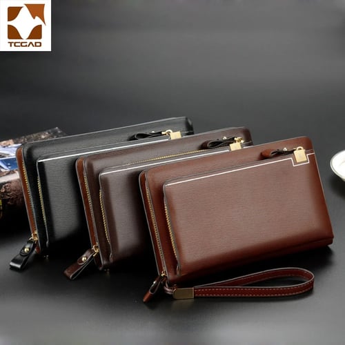 Luxury Men Genuine Leather Business Wallet with Zipper Closure Pocket Purse 