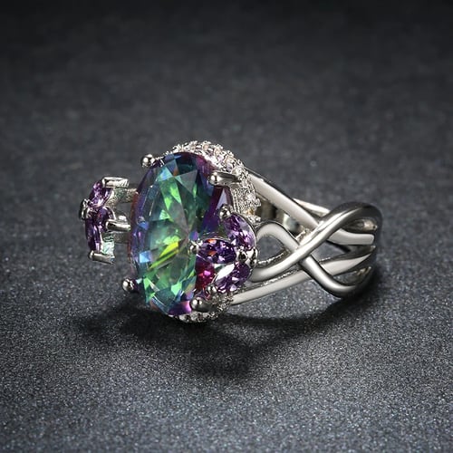 Gift Gemstone Diamond  Mystic Rainbow Topaz Wedding Engagement 925 Silver Ring