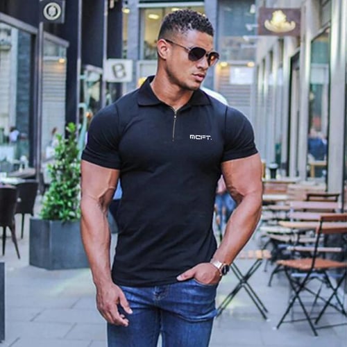 Athletic Fashion T-Shirts for Men Short Sleeve Tops Slim Fit Cotton Gym Tee 