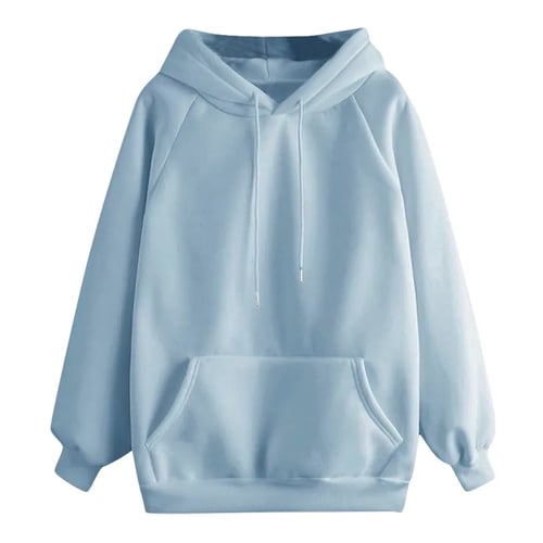 Cocila Womens Ladies Teen Girls Autumn Winter Plain Long Sleeve Drawstring Hooded Sweatshirt Pullover Tops
