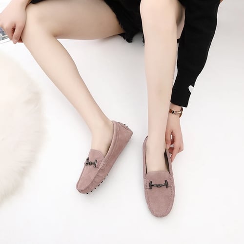 New Genuine Leather Women Flat Shoes Casual Loafers Slip On Womens Flats Shoes Moccasins Lady Driving Sh