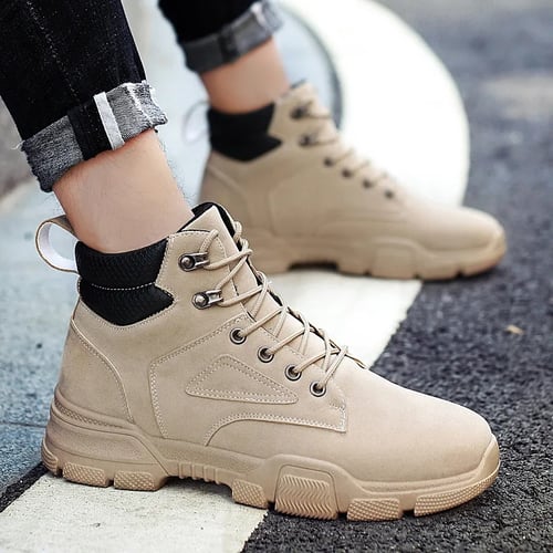 Retro Men's Leather Martin Boots Ankle High Top Lace Up Casual Work Shoes Winter 