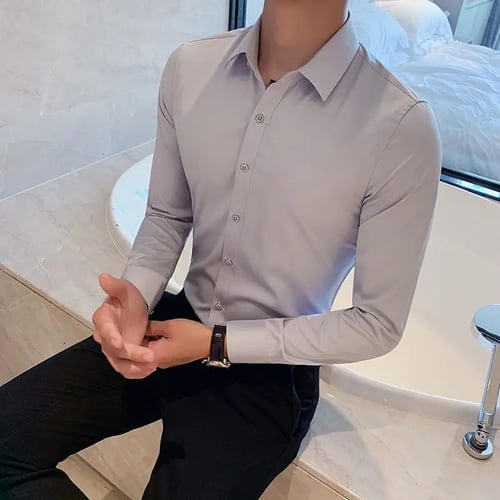 Men's Business dress Long sleeve Formal Pure color Shirts Blouses Slim fit Lapel