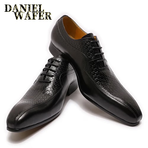Luxury Mens Genuine Leather Pointed Toe Dress Formal Lace Up Wedding Shoes SIZE