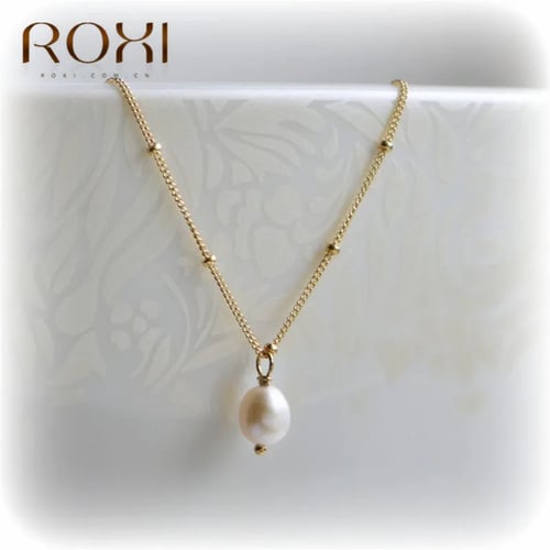Fashion Women's Natural Gray Rice Freshwater Pearl Pendant Necklace Jewelry 