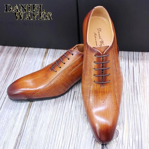 Luxury Mens Genuine Leather Pointed Toe Dress Formal Lace Up Wedding Shoes SIZE