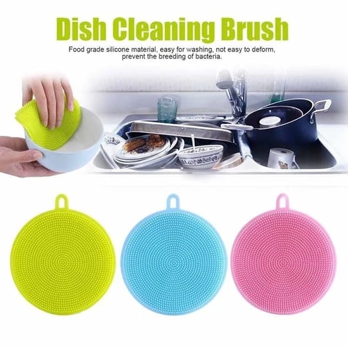 2PCS Silicone Dish Washing Brush Pot Pan Sponge Scrubber Kitchen Cleaning Pad 