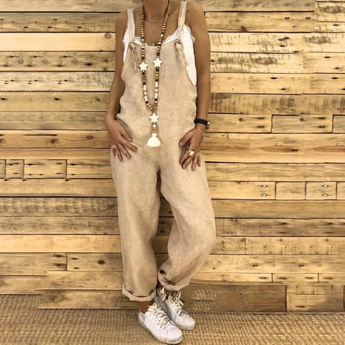 Women Sleeveless Loose Wide leg Jumpsuit Overall Casual Rompers Trousers Pants 