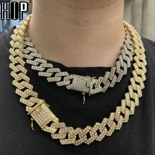 Mens Iced Out Hip Hop 15mm Black Finish Rappers Miami Cuban Link Chain Necklace 