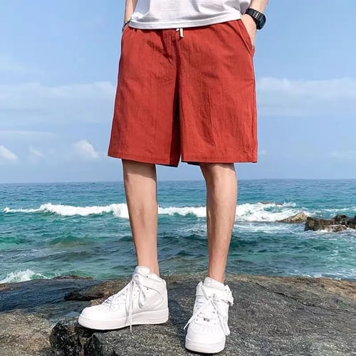 2019 Men Casual Beach Shorts Homme Bottoms Elastic Waist Plus Size 5XL,Red,XXL 