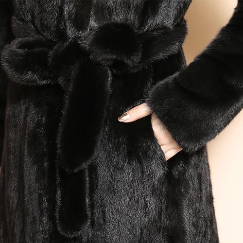 Nerazzurri High Quality Winter Long Fluffy Faux Fur Coat Women Sleeve Belt Black Fake Mink Overcoat Plus Size Fashion Quality Winter Long Fluffy Faux Fur Coat, Plus Size Black Mink Coat