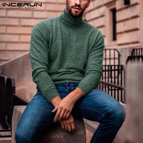 Mens Casual Slim Business Tops,Mens Autumn and Winter Solid Color Turtleneck Long Sleeve Top Elastic Slim Pullover 