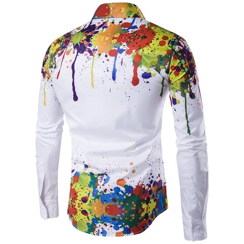 Men's Luxury 3D Casual Long Sleeve Colorful Rainbow Shirts Dress Shirt Top Zsell 