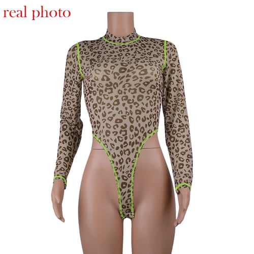 2020 Women Leopard Bodysuit Tops Autumn Turtleneck Long Sleeve Bodycon Skinny Bo