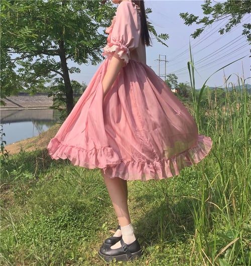 Japanese Sweet Kawaii Lolita Pink Black Dresses 2020 Summer Preppy 